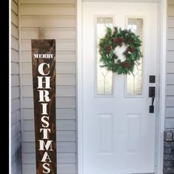 Weatherproof Merry Christmas PORCH Leaner Sign With Burlap Bow
