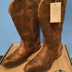 NEW ROPER Women’s Tall Western Boots Size 8 Brown Snip Toe Cowgirl Boots