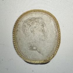 Antique White Plaster Relief Cameo Male Man’s Head Bust Gold Tone Outline Oval