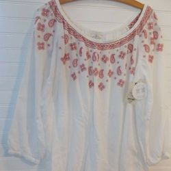 NWT St John's Bay women's white flowy boho peasant blouse tunic top XL -

