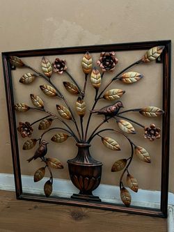 Metal Wall Art with Birds and Leaves