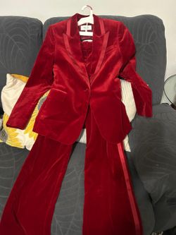 Velvet Single-Breasted Suit Blazer in Red