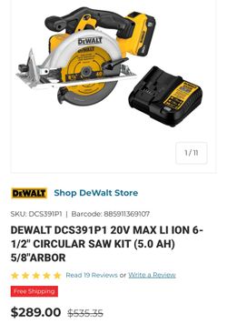 DeWalt DCS391, 6 1/2 In. Circular Saw, 5.0 AH Battery & Charger, A-1 Condition, FIFE PU