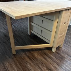 IKEA NORDEN Gateleg Table – Solid Birch, Folding Leaves, Storage Drawers