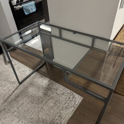 Grey Metal Desk Glass Top