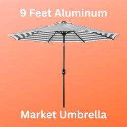 9-Foot Aluminum Outdoor Market Umbrella with Crank and Push Button Tilt, No Base Included