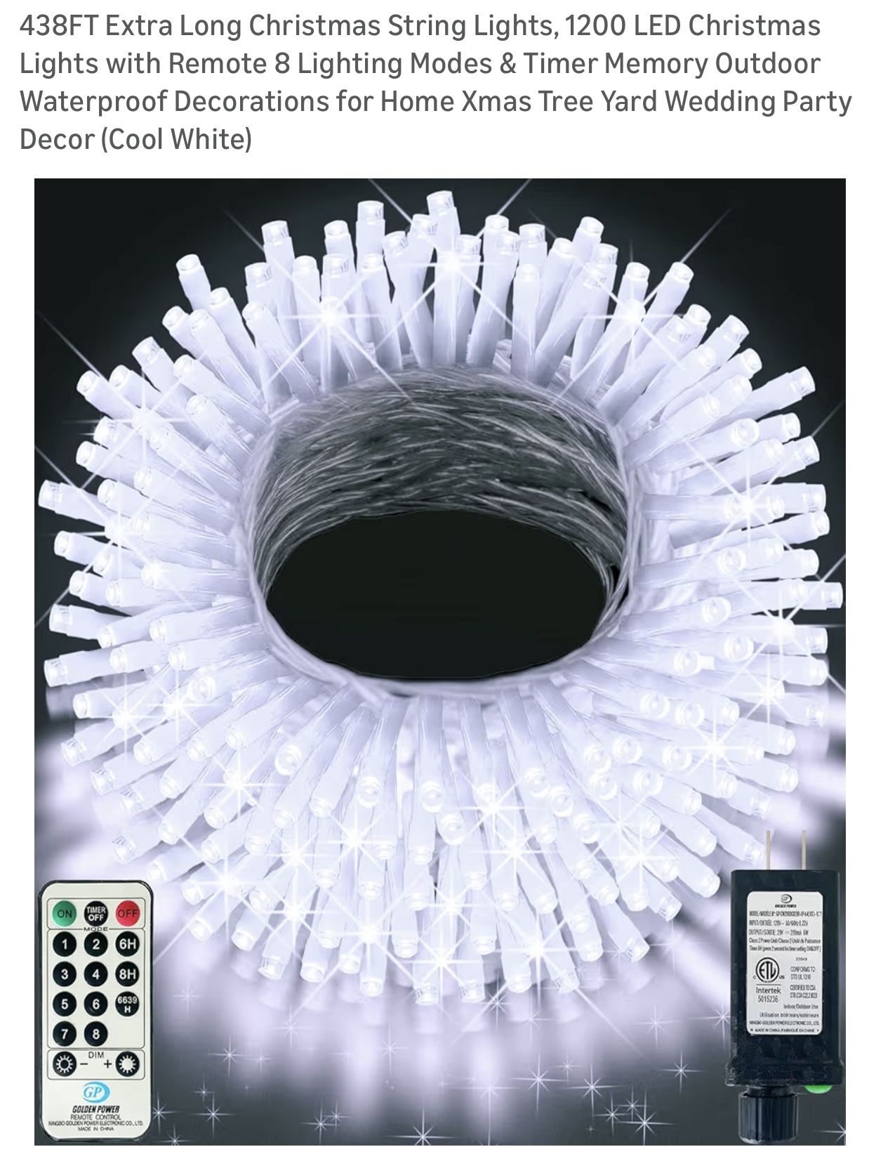 438FT Extra Long Christmas String Lights, 1200 LED Christmas Lights with Remote 8 Lighting Modes & Timer Memory Outdoor Waterproof Decorations for Hom