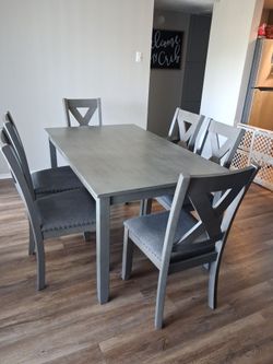 Gray Dining Table Set with 6 Chairs, moving soon so need gone asap