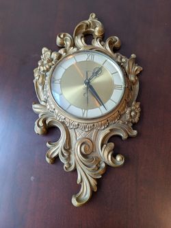Syroco Ornate Gold-Tone Wall Clock Vintage Rococo Style