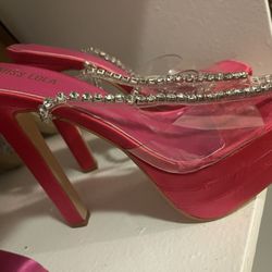 Never Worn Miss Lola Pink Jeweled Heels 