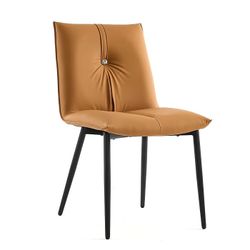 MAKE AN OFFER! Set of 2 ~ Mid Century Style Tufted PU Leather Dining Office Chairs CAMEL Yellow Brown 