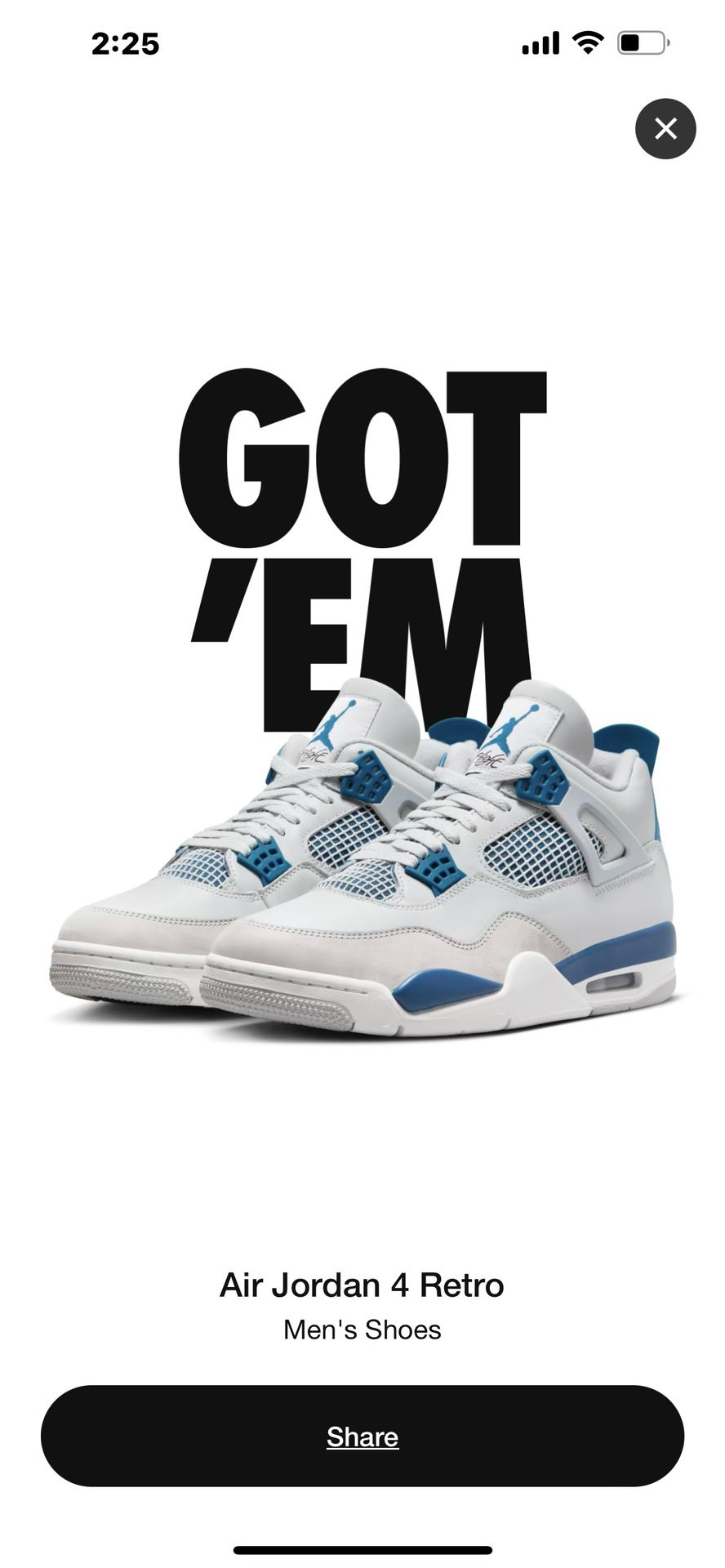 Jordan 4 “military blue” size 9.5, 11.5, and 12