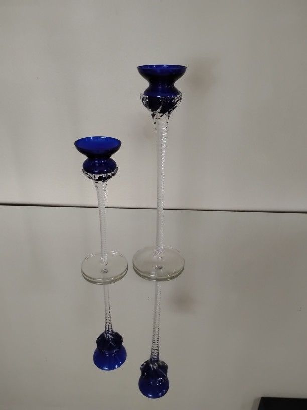No Shipping Vintage Cobalt Blue Candle Holders