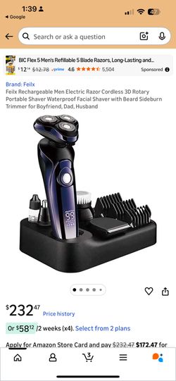 Feilx Rechargeable Men Electric Razor Cordless 3D Rotary Portable Shaver Waterproof Facial Shaver wi