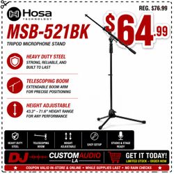 Heavy Duty Microphone Tripod Stand & Mic Boom Adjustable 43.3" - 71.6" Height Hosa MSB-521BK 🚨 Payment Options Available 🚨 No Credit Needed 🚨