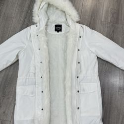 Men’s White Fur Lined Hooded Parka 