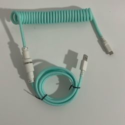 Teal And White Coiled Keyboard Cable 