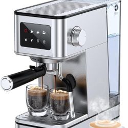 Espresso Machine with Milk Frother, 20 Bar Compact Espresso Maker with Touch Screen & 57.5oz Removable Water Tank for Home, Stainless Steel Coffee Mac