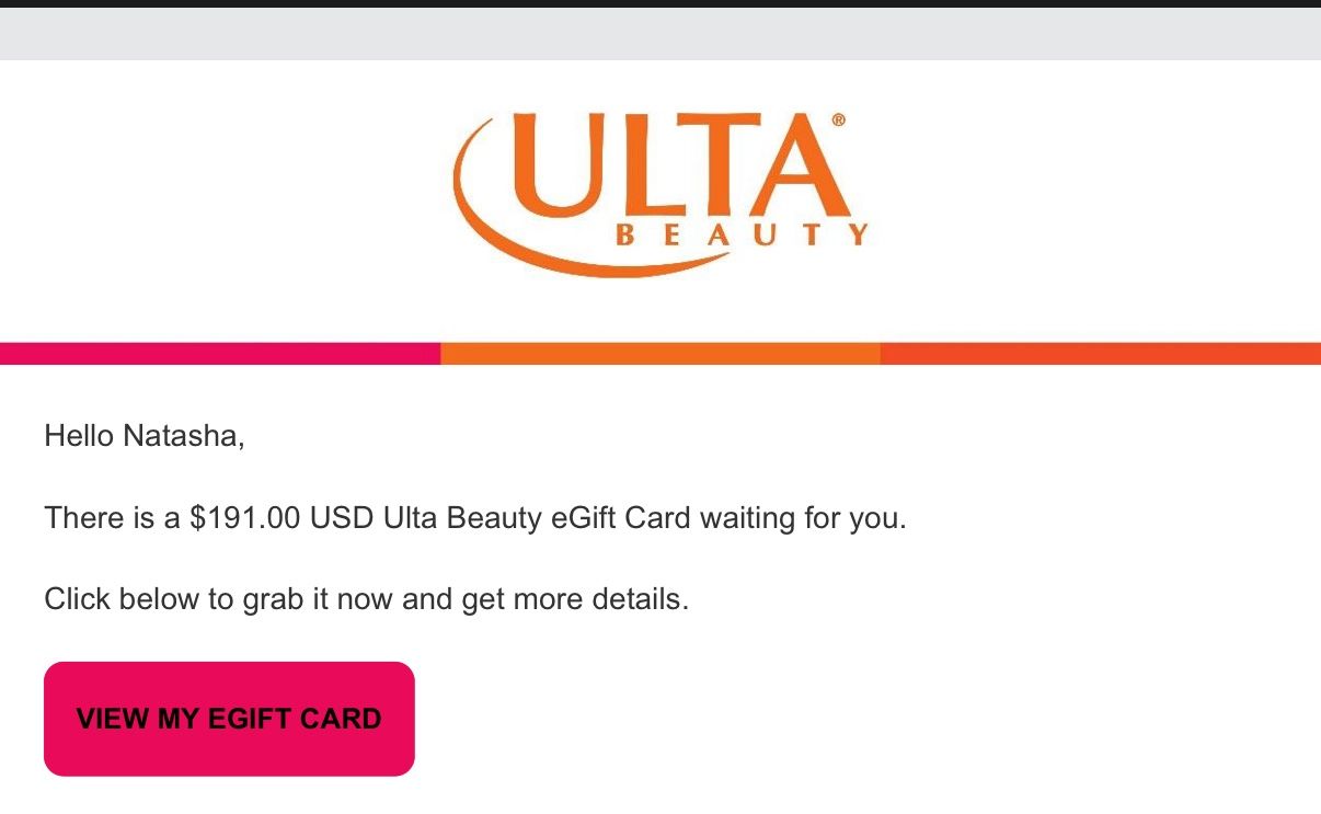 Ulta Beauty gift card $191