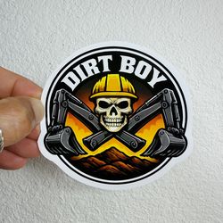 Dirt Boy Excavator Bulldozer Construction Hard Hat Decal Car Bumper