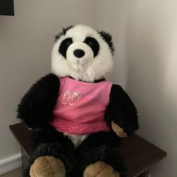 Cute BUILD-A-BEAR Panda Stuffed toy animal + a pink sleeveless vest!