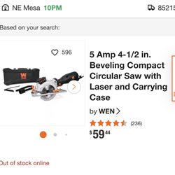 WEN - 5 Amp 4-1/2 in. Beveling Compact Circular Saw with Laser and Carrying Case WEN - 5 Amp 4-1/2 in. Beveling Compact Circular Saw with Laser an