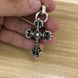 Chrome Hearts 925 Sterling Silver Large Cross Pendant Necklace 
