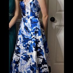 Blue And White Ball Gown / Formal Prom Dress 