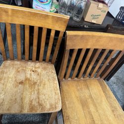 2 Chairs Wooded Chairs 20.00 each 40 inches high by 17 inches wide 2 feet from ground to the seat . 
