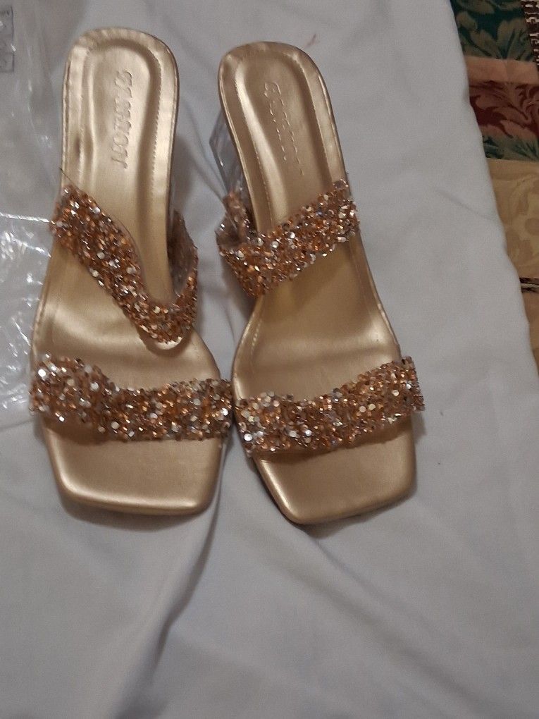 Gold Glitter Platform Sandals – Women’s Slip-On Heels