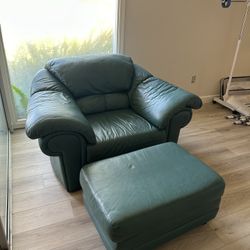Green Logan Chair & Ottoman - Leathercraft Genuine Leather