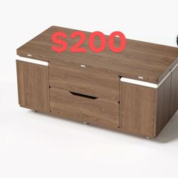 39" Lift-Top Foldable Walnut Coffee Table With 4 Stools & Storage $ 200