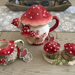 Whimsical ceramic tea set by Blue Sky Clayworks artist Heather Goldminc.