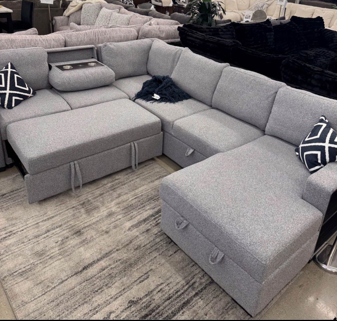 New Sleeper Sectional Couch! USB! Includes Free Delivery 🚚! Free Assembly!