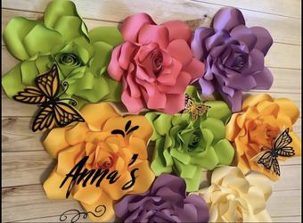 Paper Flowers set (8 Flowers 12” 3 butterflies)