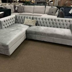 Grey Suede Sofa With Storage Chaise 