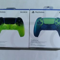 Teal Chroma/ Remix Green PS5 Dual Sense Wireless Controller Bundle 