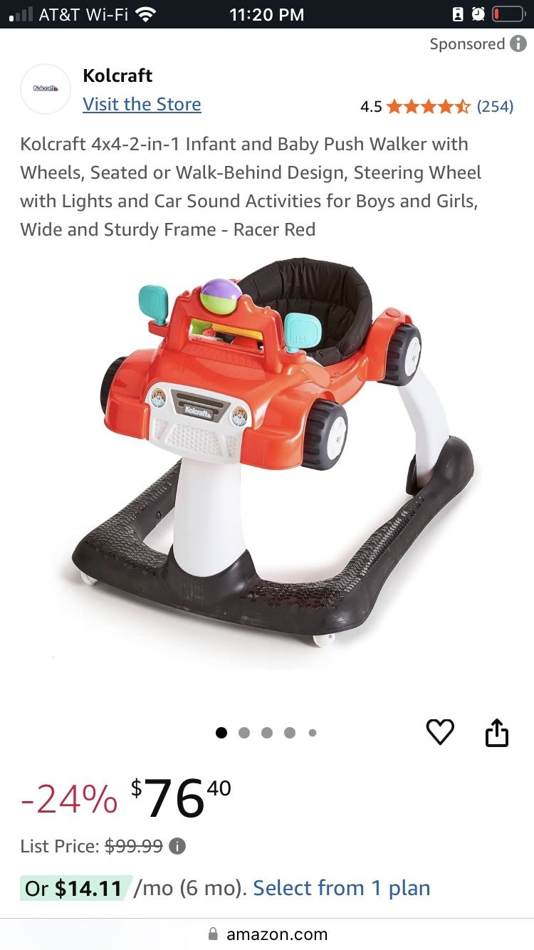Kolcraft 4x4-2-in-1 Infant and Baby Push Walker with Wheels, Seated or Walk-Behind Design