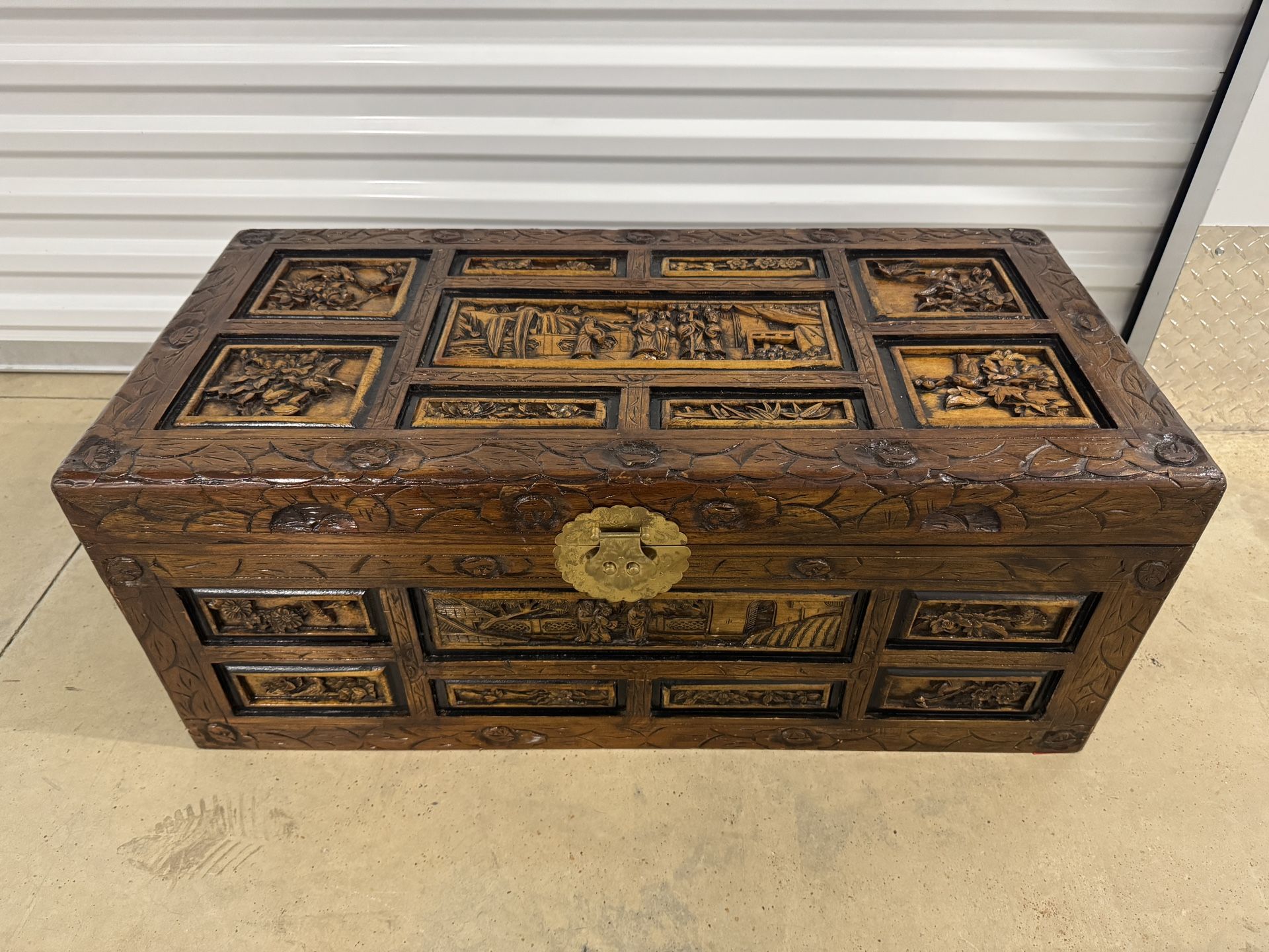 Antique Rare Carved Chinese Camphor Wooden Hope Chest