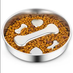 Stainless Steel Slow Feeder Dog Bowl – 2 Cup, Non-Slip