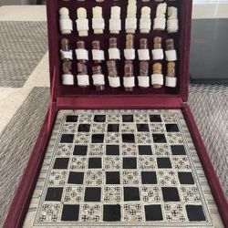 Handmade antique vintage Chess Board Inlaid Mother of Pearl