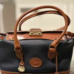 Rare  Blue / Brown Leather Dooney & Burke Tote Purse With Shoulder Strap 