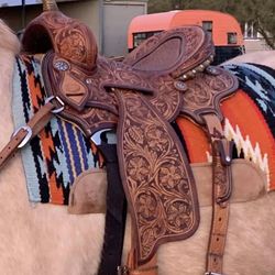 Corriente Barrel Saddle 14.5” Stunning! Matching Breast Collar And Bridle 