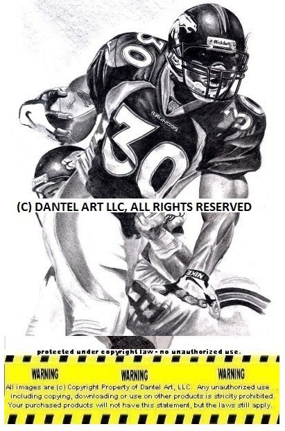 JOHN ELWAY SHANNON SHARPE ROD SMITH MIKE SHANAHAN TERRELL DAVIS Super Bowl 32 & 33 Denver Broncos Lithograph Pencil drawing print set 8x10 Limited Ed