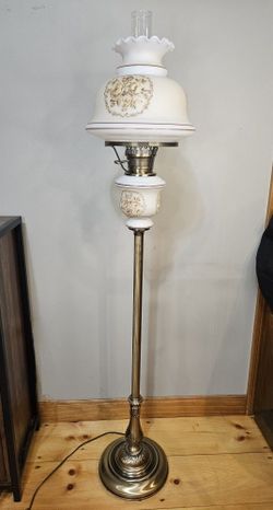 Vintage Rare Quoizel Floral Hurricane FLOOR Lamp - Main & Nightlight