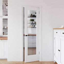 JUBEST 24" x 80" Clear Glass Interior Door Slab White Primed