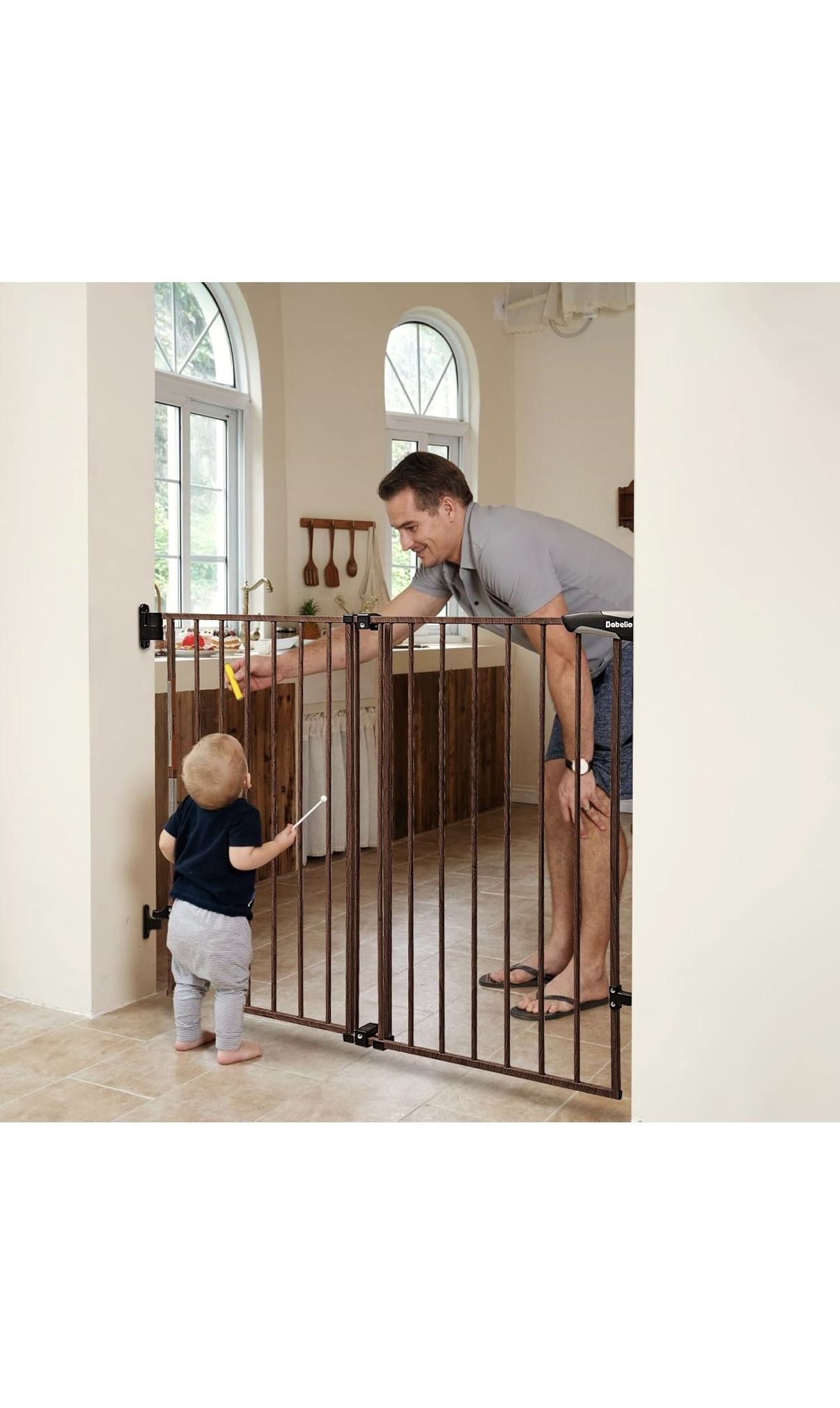 new in box Babelio 34" Extra Tall Baby Gate with No Threshold Design Walk Thru Door, 26-43" 
