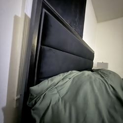 King sized bed frame with box spring and mattress (if needed)