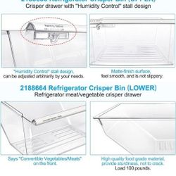 [2 Pack] Upgraded (Fridge Crisper Drawer Humidity Control Drawer UPPER &  LOWER Crisper Bin 