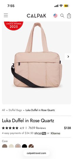 Calpak Luka duffel in rose quartz
